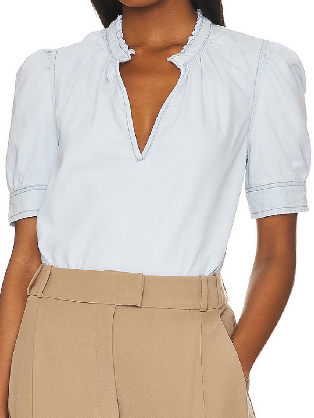 Frame Deep V Ruffle Collar Top : Medium
